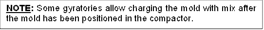 NOTE: Some gyratories allow charging the mold with mix after the mold has been positioned in the compactor.