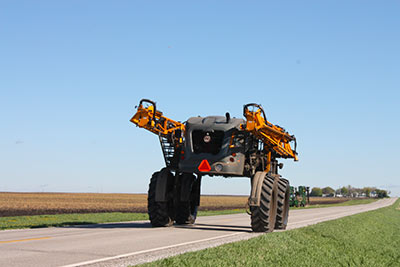 Slow-moving farm equipment near Nevada, Iowa