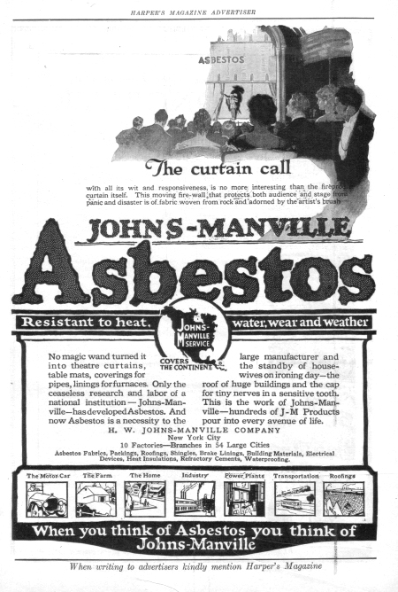 Johns-Manville Asbestos Advertisement, Circa 1917