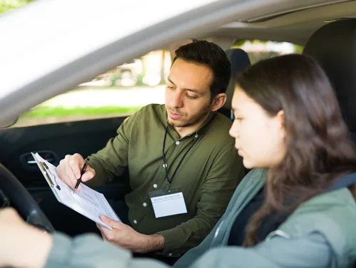 Young driver taking a drive test