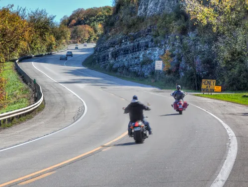 Motorcycle riders on a road in Iowa