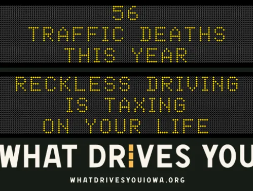 Message board sign that says Reckless driving is taxing on your life