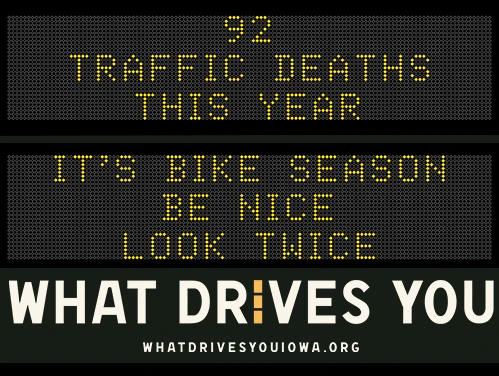 Roadside Chat text image of message 92 traffic deaths this year. Drive like mom - eyes in the back of your head."