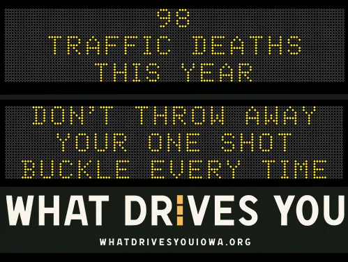 Roadside Chat text image of message "98 traffic deaths this year. Drive like mom - eyes in the back of your head."