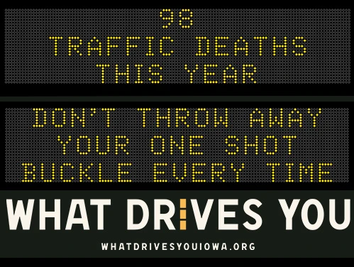Roadside Chat text image of message "98 traffic deaths this year. Drive like mom - eyes in the back of your head."
