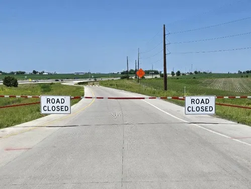 I-35 closure gate installed in June 2025 at northbound on-ramps