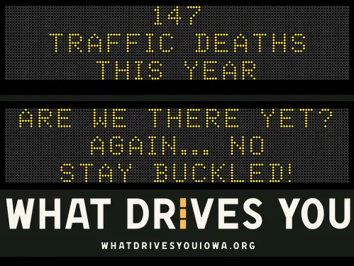 Roadside Chat text image of message 147 traffic deaths this year. Drive like mom - eyes in the back of your head."