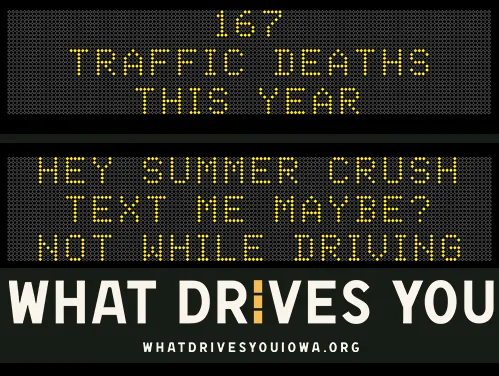 Roadside Chat text image of message 167 traffic deaths this year. Drive like mom - eyes in the back of your head."