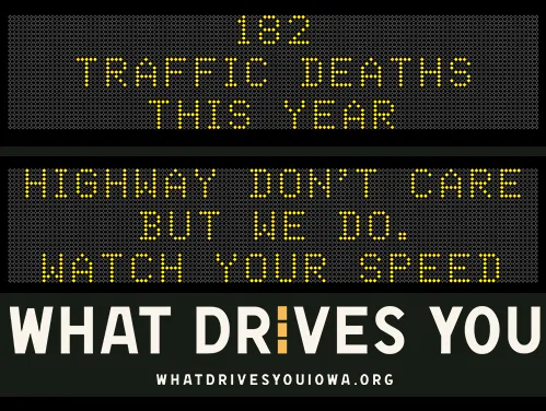Roadside Chat text image of message 182 traffic deaths this year. Drive like mom - eyes in the back of your head."