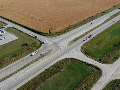 Aerial view of a reduced left-turn conflict intersection