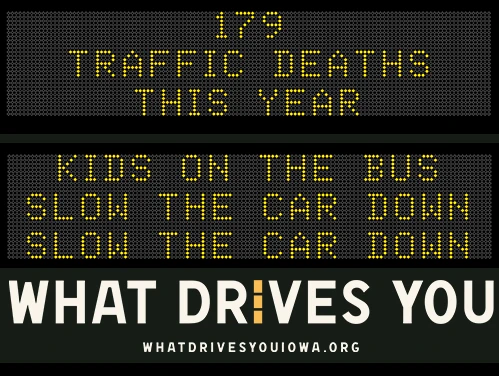 Roadside Chat text image of message 179 traffic deaths this year. Drive like mom - eyes in the back of your head."