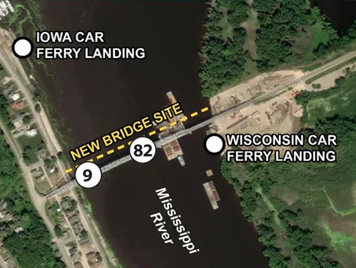 Iowa and Wisconsin car ferry landing map