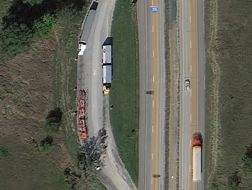 Aerial of I-35 mile marker 51 parking area 