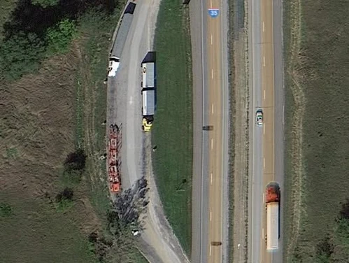 Aerial of I-35 mile marker 51 parking area 