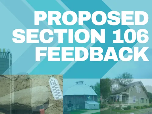 Graphic of Iowa farm, houses, and archeological dig