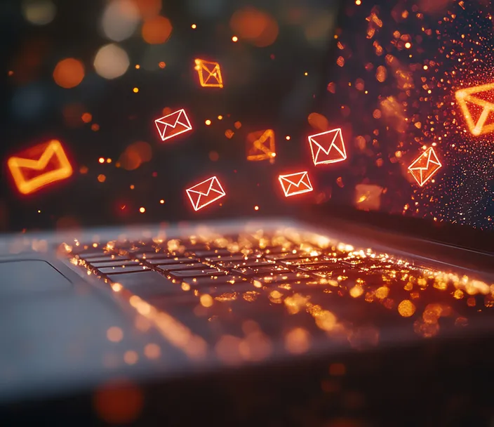 laptop with email icons - subscribe