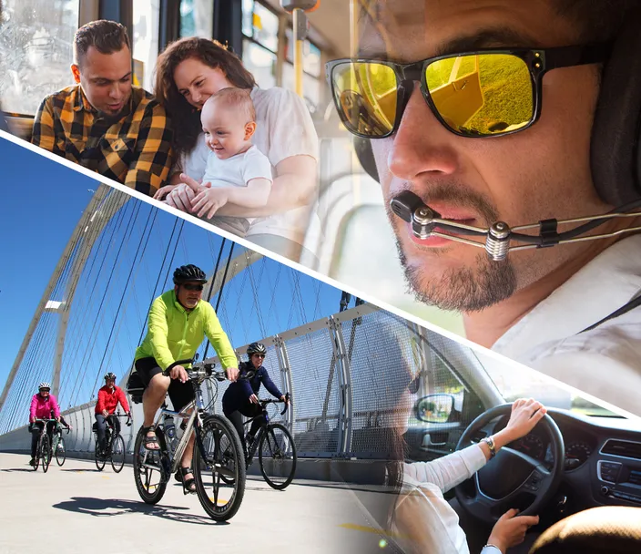 Driving, biking, riding the bus, and flying