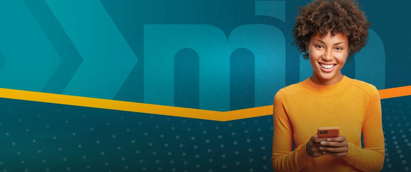 Woman holding her phone using Iowa Mobile ID