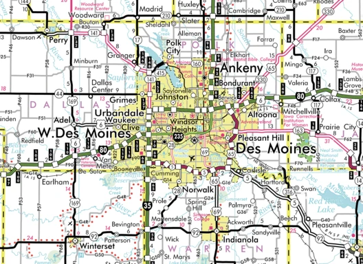 Highway map of the Des Moines area