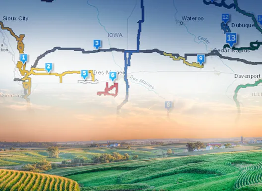 Byways map with overlay of rolling hills along a byway