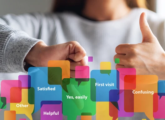 Research Survey with a thumbs up or thumbs down sign