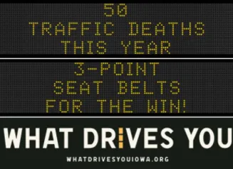 Traffic roadside graphic with text of the news article title.