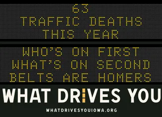 Message board reading WHO'S ON FIRST, WHAT'S ON SECOND, BELTS ARE HOMERS