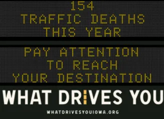 Traffic roadside graphic with text of the news article title.