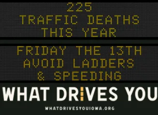 Traffic roadside graphic with text of the news article title.