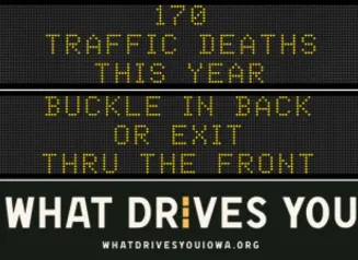 Traffic roadside graphic with text of the news article title.