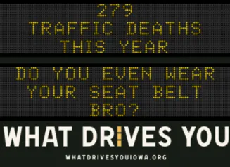 Traffic roadside graphic with text of the news article title.