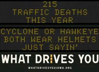 Traffic roadside graphic with text of the news article title.
