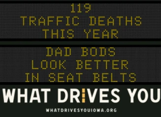 Traffic roadside graphic with text of the news article title.