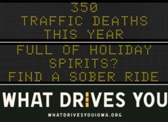 Traffic roadside graphic with text of the news article title.