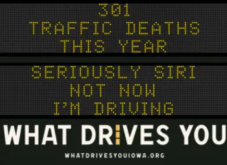 Traffic roadside graphic with text of the news article title.