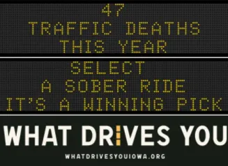 Traffic roadside graphic with text of the news article title.
