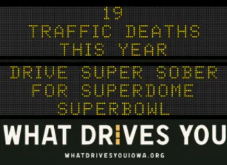 Traffic roadside graphic with text of the news article title.