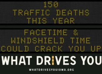 Traffic roadside graphic with text of the news article title.