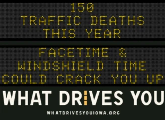 Traffic roadside graphic with text of the news article title.