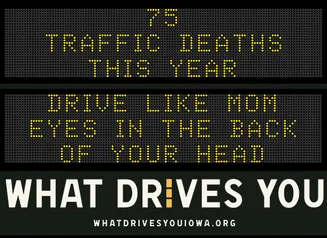 Roadside Chat text image of message "75 traffic deaths this year. Drive like mom - eyes in the back of your head."