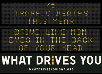 Roadside Chat text image of message "75 traffic deaths this year. Drive like mom - eyes in the back of your head."