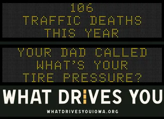 Roadside Chat text image of message "106 traffic deaths this year."              Drive like mom - eyes in the back of your head."