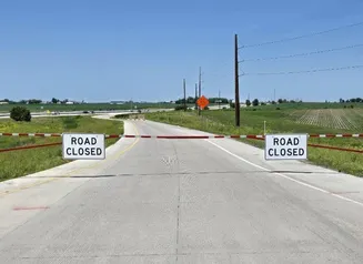 I-35 closure gate installed in June 2025 at northbound on-ramps