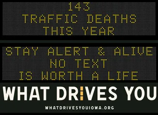 Roadside Chat text image of message "143 traffic deaths this year."