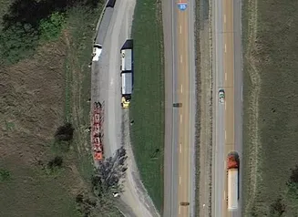 Aerial of I-35 mile marker 51 parking area 