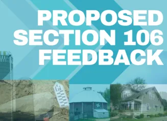 Graphic of Iowa farm, houses, and archeological dig