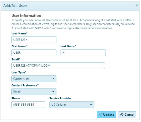Screenshot of Types of Users