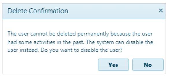 Delete a User Pop Up Screenshot