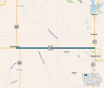 map of a section of US 18 to be studied
