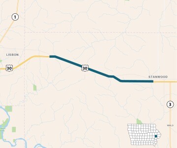 Map of affected area on US 30